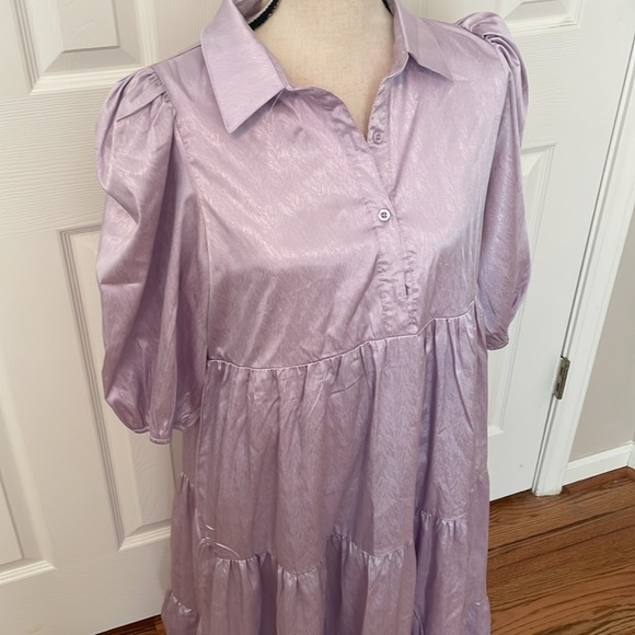 Lavender Midi Shirt Dress Large Pants Store NWT Ruffled Button Front Collared - Picture 2 of 9